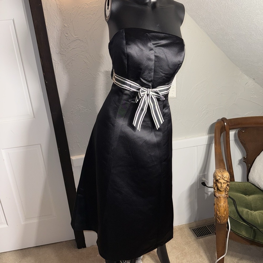 Vintage Bill Levkoff Strapless Black Satin A-Line Dress Old Hollywood Glamour 10